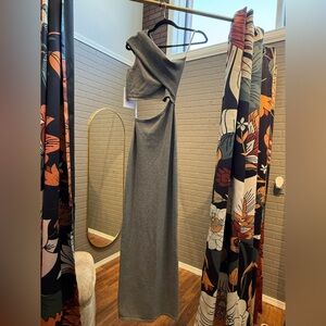 Ronny Kobo Collection Gray One-Shoulder Cutout Gown